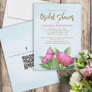 Invitation Floral rose Botanique Élégante Peonies QR Code
