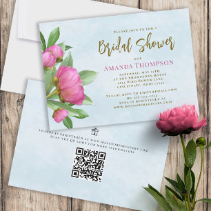 Invitation Floral rose Botanique Élégante Peonies QR Code