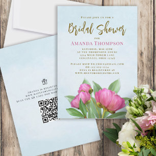 Invitation Floral rose Botanique Élégante Peonies QR Code
