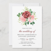 Invitation Floral rose Bourgogne tout en un Mariage (Devant)