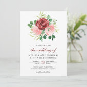 Invitation Floral rose Bourgogne tout en un Mariage (Debout devant)