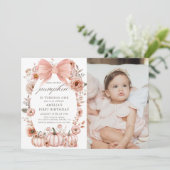 Invitation Floral rose Bow Petit Citrouille Photo Anniversair (Debout devant)