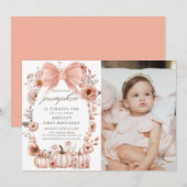 Invitation Floral rose Bow Petit Citrouille Photo Anniversair (Devant / Derrière)