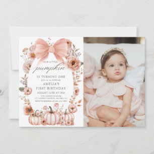 Invitation Floral rose Bow Petit Citrouille Photo Anniversair