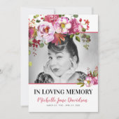 Invitation Floral rose célébrant la vie | Photo funéraire (Devant)