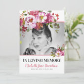 Invitation Floral rose célébrant la vie | Photo funéraire (Debout devant)