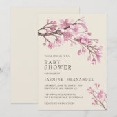 Invitation Floral rose cerisier Fleur Baby shower fille (Devant / Derrière)