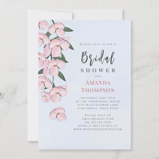 Invitation Floral rose cerisier fleurs QR Code (Devant)