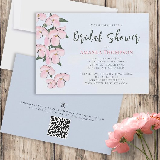 Invitation Floral rose cerisier fleurs QR Code