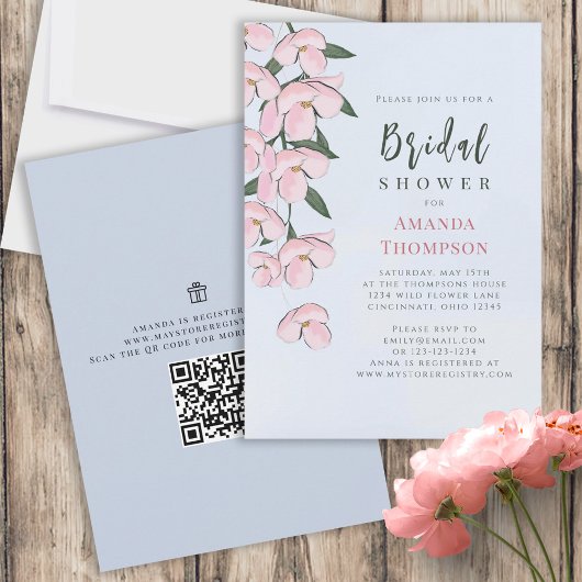 Invitation Floral rose cerisier fleurs QR Code