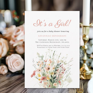 Invitation Floral rose C'est un Baby shower féminin