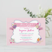 Invitation Floral rose C'est une fille / Twins Baby shower In (Debout devant)