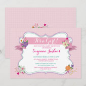 Invitation Floral rose C'est une fille / Twins Baby shower In (Devant / Derrière)