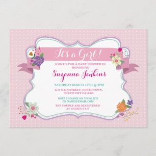 Invitation Floral rose C'est une fille / Twins Baby shower In