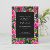 Invitation Floral rose chaud sur Fête des mariées noire (Debout devant)