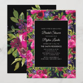 Invitation Floral rose chaud sur Fête des mariées noire (Devant / Derrière)