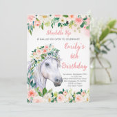 Invitation Floral rose & Cheval 6e fête d'anniversaire (Debout devant)