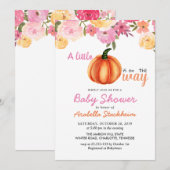 Invitation Floral rose Citrouille orange| Baby shower (Devant / Derrière)