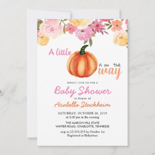 Invitation Floral rose Citrouille orange  Baby shower