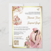 Invitation Floral rose clair QR Code Anand Karaj Sikh Mariage (Devant)