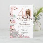 Invitation Floral Rose Custom Photo Tea Party 40e anniversair (Debout devant)