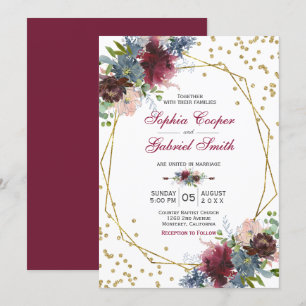 Invitation Floral rose de la marine de Bourgogne   Mariage Go