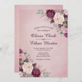 Invitation Floral Rose Dusty classique (Devant / Derrière)
