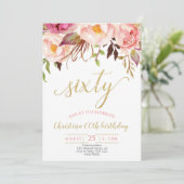 Invitation Floral rose élégante 60e anniversaire femmes (Debout devant)