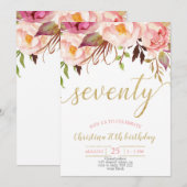 Invitation Floral rose élégante 70e anniversaire femmes (Devant / Derrière)