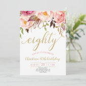Invitation Floral rose élégante 80e anniversaire femmes (Debout devant)