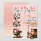 Invitation Floral rose espagnol cowboy occidental 45e anniver (Devant / Derrière)