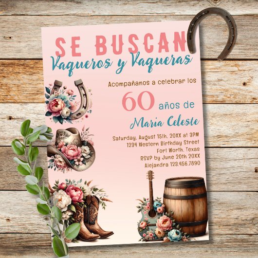 Invitation Floral rose espagnol Cowboy occidental 60e anniver