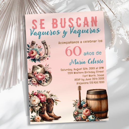 Invitation Floral rose espagnol Cowboy occidental 60e anniver