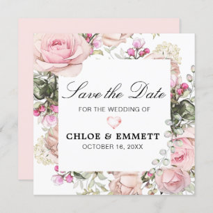 Invitation Floral rose et blanc Enregistrer la date