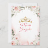 Invitation Floral rose et blanc Quinceañera Gold Couronne mex (Dos)