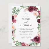 Invitation Floral rose et bourgogne 7 Mariage (Devant)