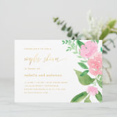 Invitation Floral rose et calligraphie Mariage Couples Douche (Debout devant)