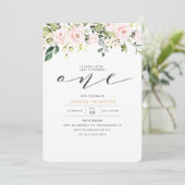 Invitation Floral rose et Eucalyptus Fille 1er anniversaire (Debout devant)