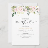 Invitation Floral rose et Eucalyptus Fille 1er anniversaire (Devant)