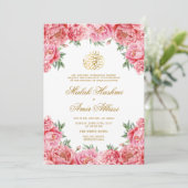 Invitation Floral rose et Feuille musulman Mariage (Debout devant)