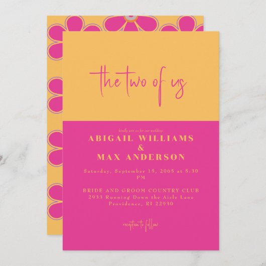 Invitation Floral rose et jaune rétro Les deux Mariages améri (Devant / Derrière)