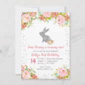 Invitation Floral rosé et lapin d'argent Anniversaire Floral (Devant)