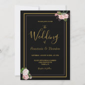 Invitation Floral rose et Mariage or (Devant)