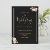 Invitation Floral rose et Mariage or (Debout devant)