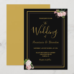 Invitation Floral rose et Mariage or
