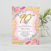 Invitation Floral rose et or 90e anniversaire (Debout devant)