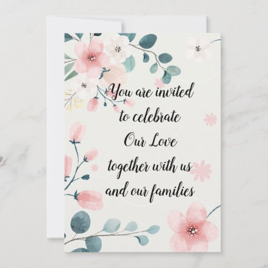Invitation Floral rose et Turquoise (Devant)
