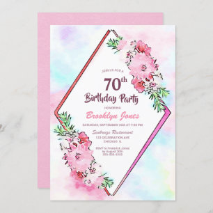 Invitation Floral rose Géométrique 70e anniversaire
