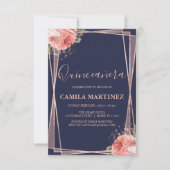Invitation Floral Rose Gold Blue Quinceanera Party (Devant)