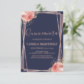 Invitation Floral Rose Gold Blue Quinceanera Party (Debout devant)
